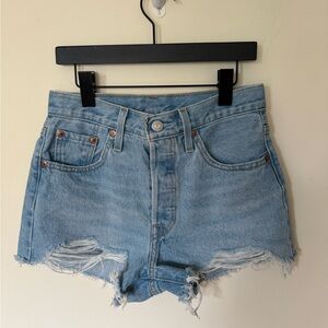 Levi’s 501 Denim Shorts with Distressed Hem- 25